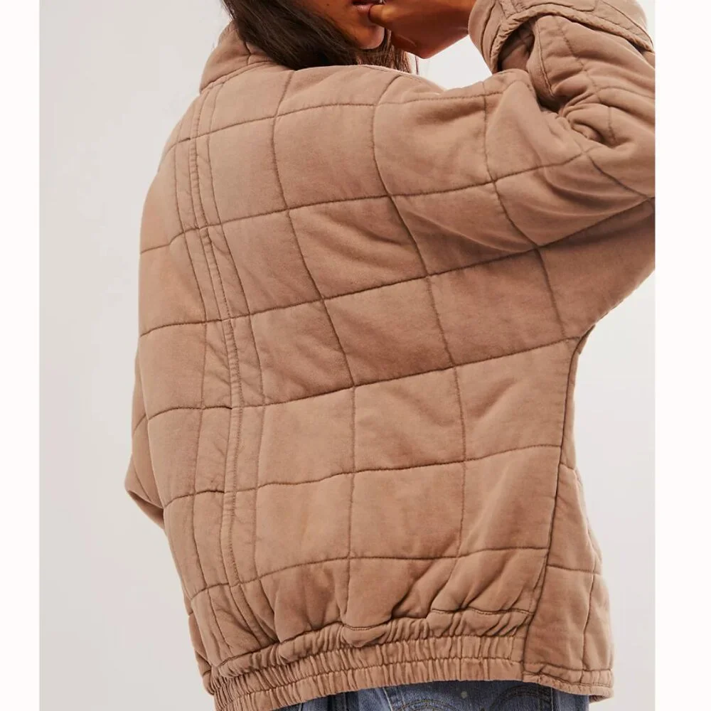 NEW BEST Free People Dolman Quilted Knit Jacket XSmall Dirty Rose Beige - Picture 4 of 5